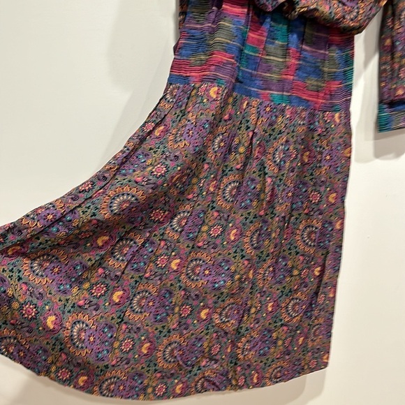 Vintage 80s Mindy Malone Dress Contrasting prints Bloused Top size 14 women maxi - Picture 6 of 7